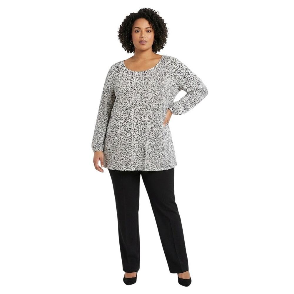 Dressy Blouse Black White Floral Office Professional Plus Size 3X
